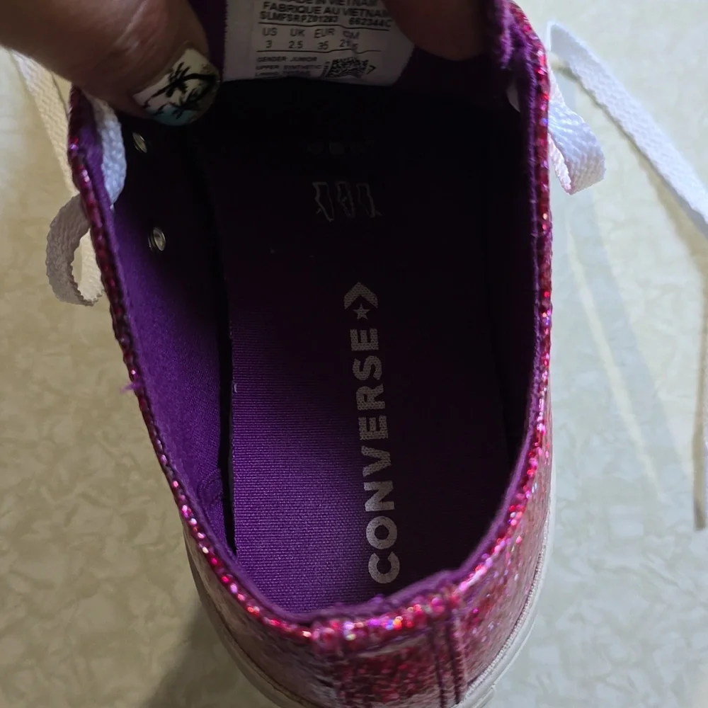 Converse Pink Glitter Low All Star‎ Sneakers, Sz 3 Junior